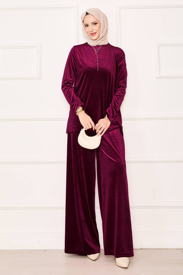 Özk - Rahat Kalıp Kadife İkili Takım Fuşya (1)