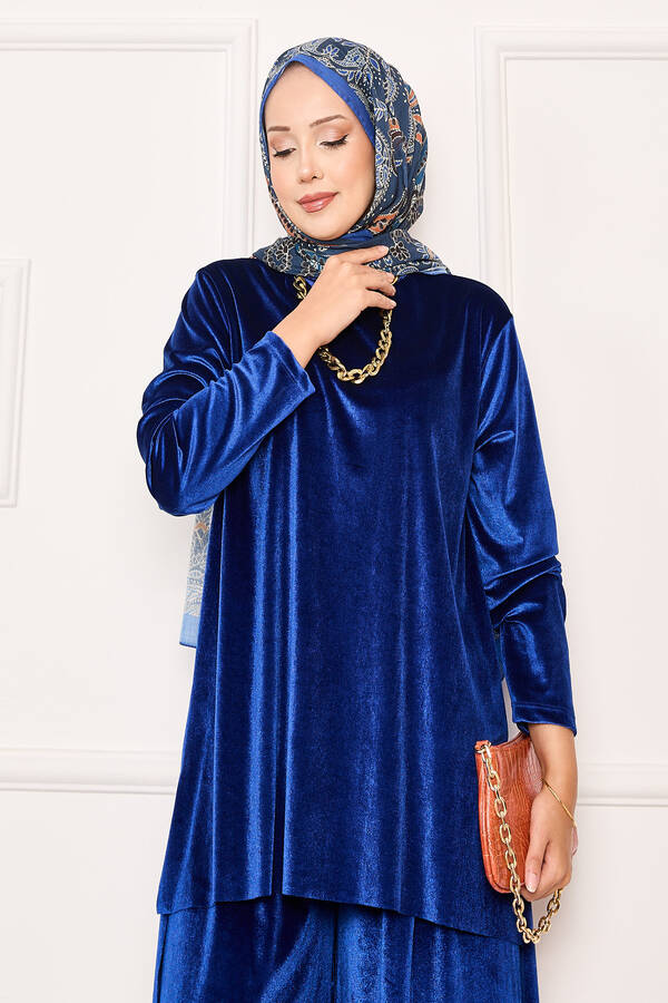 Özk - Rahat Kalıp Kadife İkili Takım Saks (1)