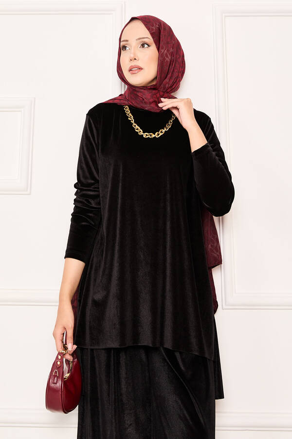 Özk - Rahat Kalıp Kadife İkili Takım Siyah (1)