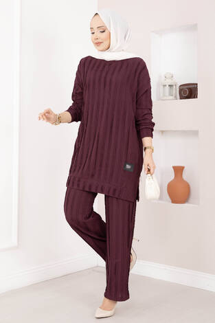 Rahat Kalıp Pantolonlu İkili Takım Bordo - Thumbnail