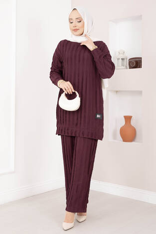 Rahat Kalıp Pantolonlu İkili Takım Bordo - Thumbnail