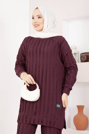 Rahat Kalıp Pantolonlu İkili Takım Bordo - Thumbnail
