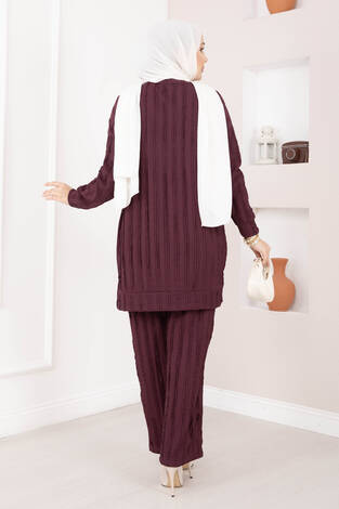 Rahat Kalıp Pantolonlu İkili Takım Bordo - Thumbnail