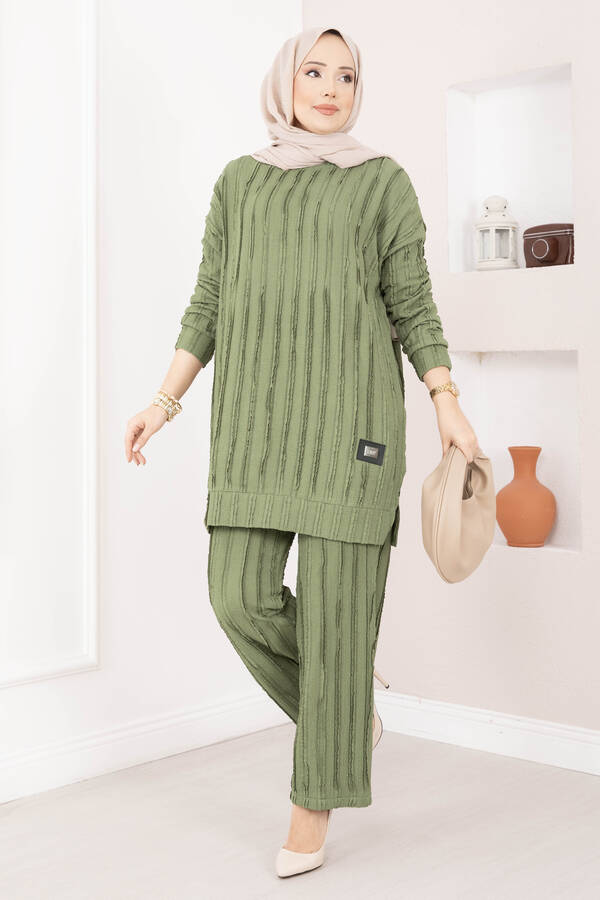 Mat - Rahat Kalıp Pantolonlu İkili Takım Haki