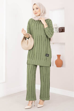 Rahat Kalıp Pantolonlu İkili Takım Haki - Thumbnail