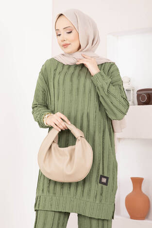 Rahat Kalıp Pantolonlu İkili Takım Haki - Thumbnail