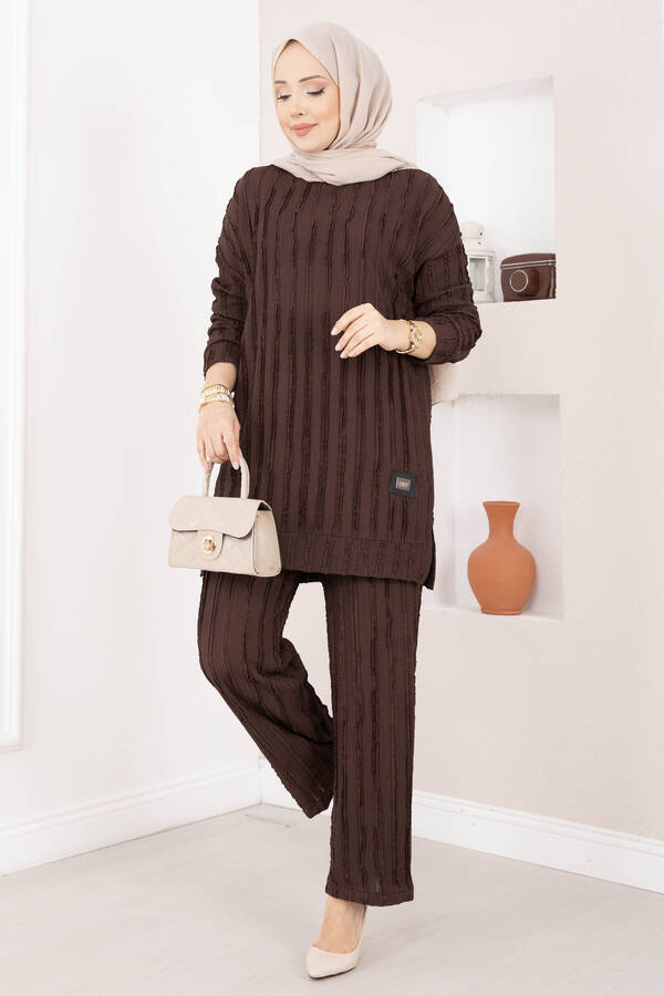 Mat - Rahat Kalıp Pantolonlu İkili Takım Kahve