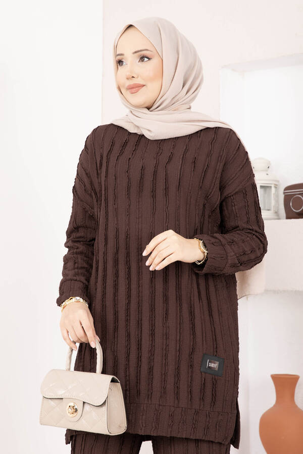 Mat - Rahat Kalıp Pantolonlu İkili Takım Kahve (1)