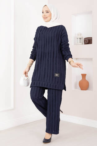 Rahat Kalıp Pantolonlu İkili Takım Lacivert - Thumbnail