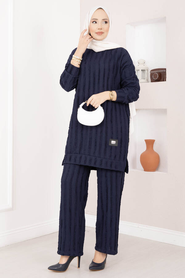 Mat - Rahat Kalıp Pantolonlu İkili Takım Lacivert