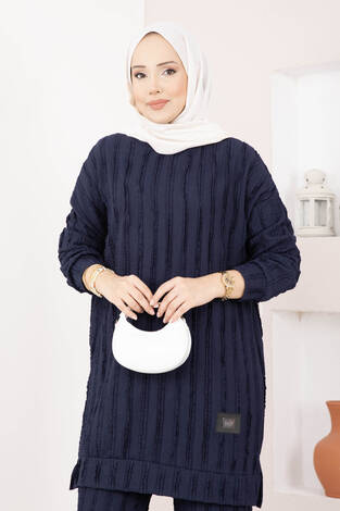 Rahat Kalıp Pantolonlu İkili Takım Lacivert - Thumbnail