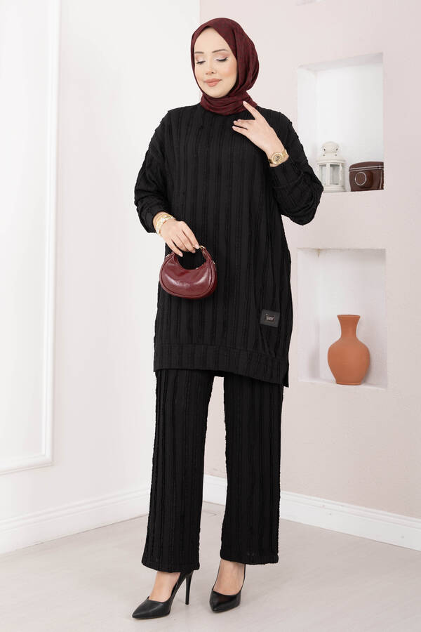 Mat - Rahat Kalıp Pantolonlu İkili Takım Siyah