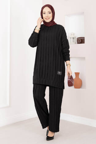 Rahat Kalıp Pantolonlu İkili Takım Siyah - Thumbnail