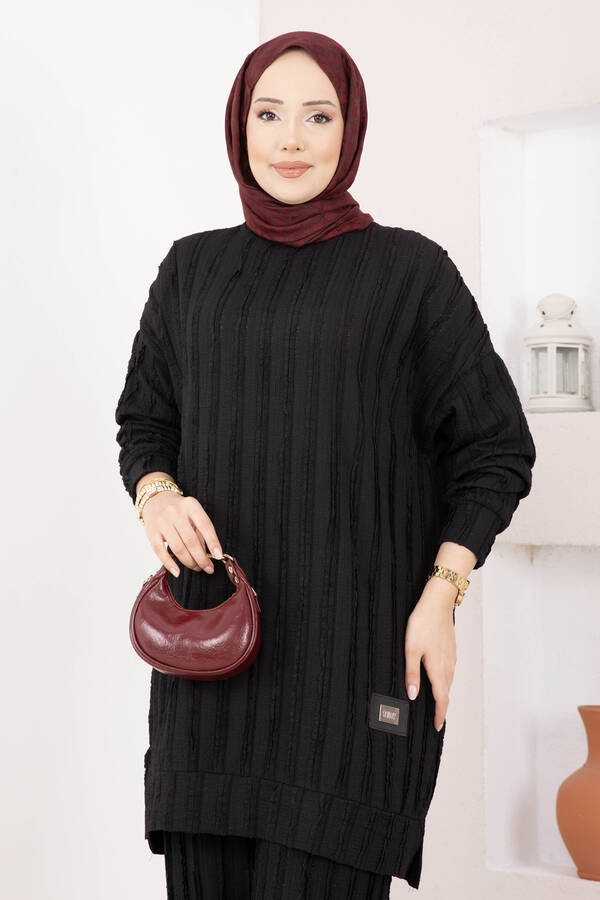 Mat - Rahat Kalıp Pantolonlu İkili Takım Siyah (1)