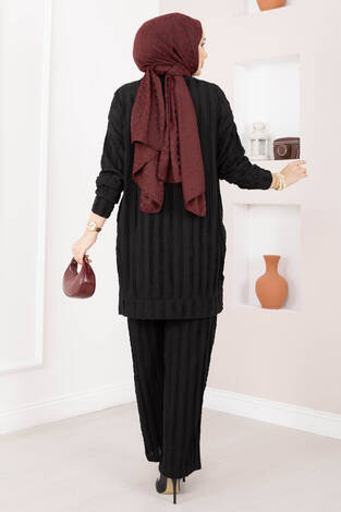 Rahat Kalıp Pantolonlu İkili Takım Siyah - Thumbnail