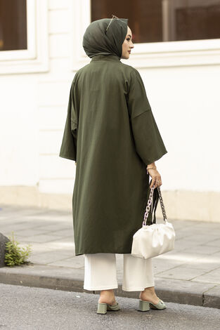 Rahat Kesim Beli Kuşaklı Kimono 100MD-10475 Haki - Thumbnail