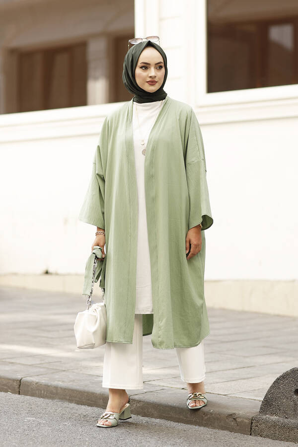 MD - Rahat Kesim Beli Kuşaklı Kimono 100MD-10475 Yeşil (1)