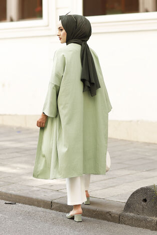 Rahat Kesim Beli Kuşaklı Kimono 100MD-10475 Yeşil - Thumbnail
