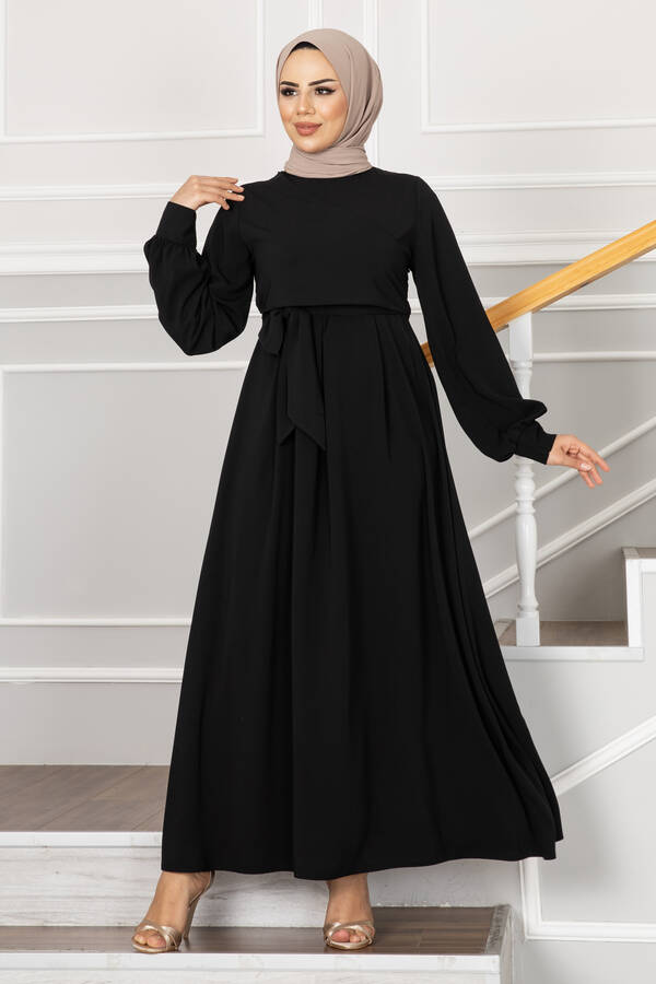 Ravenna Kruvaze Tesettür Elbise Siyah