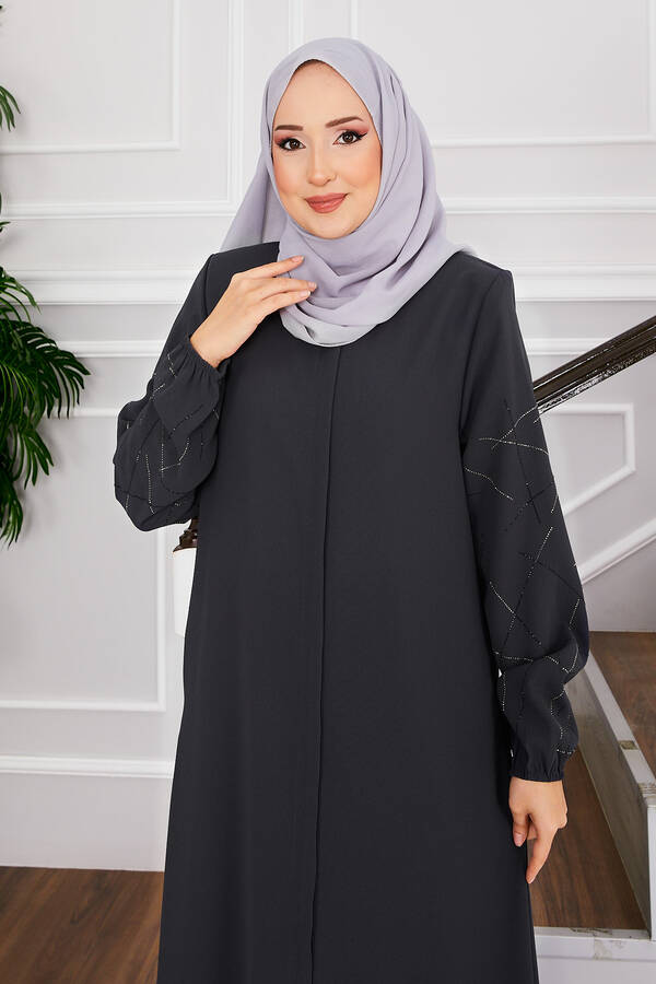 Oc - Ravza Kolları Taşlı Tesettür Ferace Gri (1) Oc - Ravza Kolları Taşlı Tesettür Ferace Gri (1)