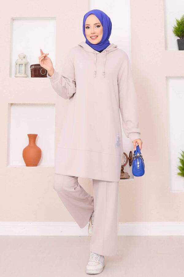 Nz - Relax Armalı Kapüşonlu Tesettür İkili Takım Bej