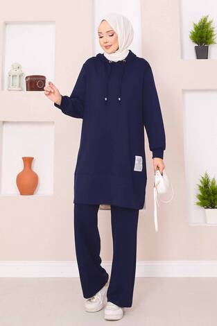 Relax Armalı Kapüşonlu Tesettür İkili Takım Lacivert - Thumbnail