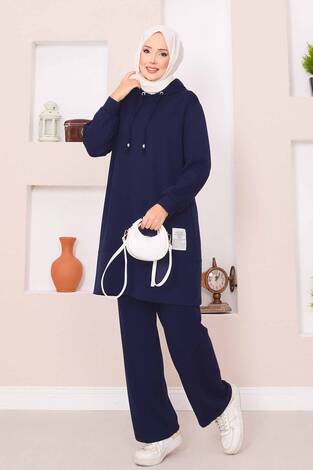 Relax Armalı Kapüşonlu Tesettür İkili Takım Lacivert - Thumbnail
