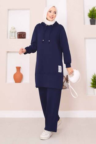 Relax Armalı Kapüşonlu Tesettür İkili Takım Lacivert - Thumbnail
