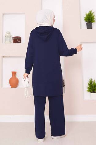 Relax Armalı Kapüşonlu Tesettür İkili Takım Lacivert - Thumbnail