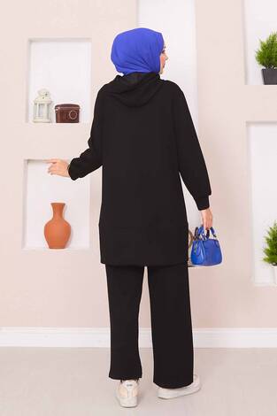 Relax Armalı Kapüşonlu Tesettür İkili Takım Siyah - Thumbnail