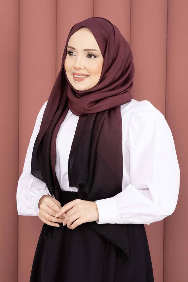 Ecn - Renk Geçişli Modern Şal Serisi Bordo (1)