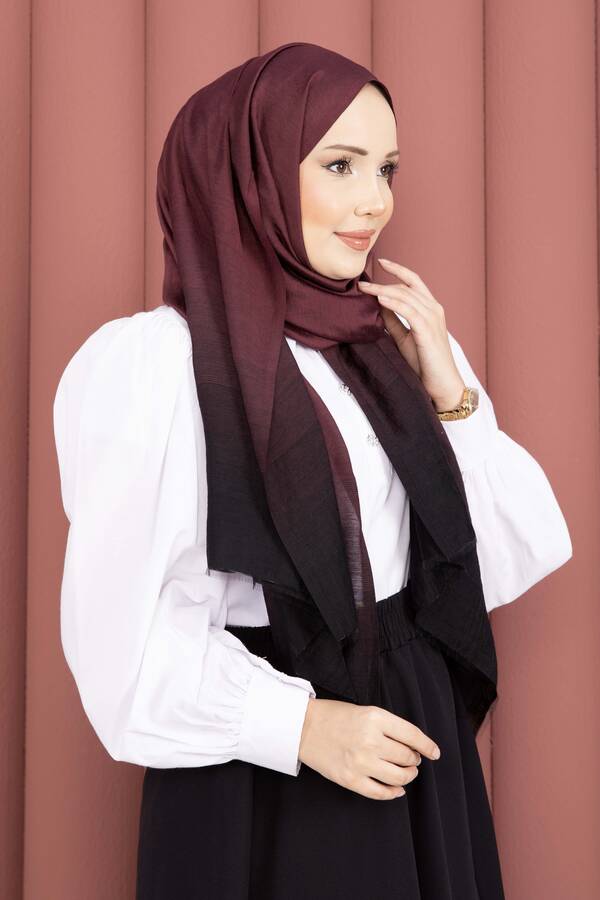 Ecn - Renk Geçişli Modern Şal Serisi Bordo