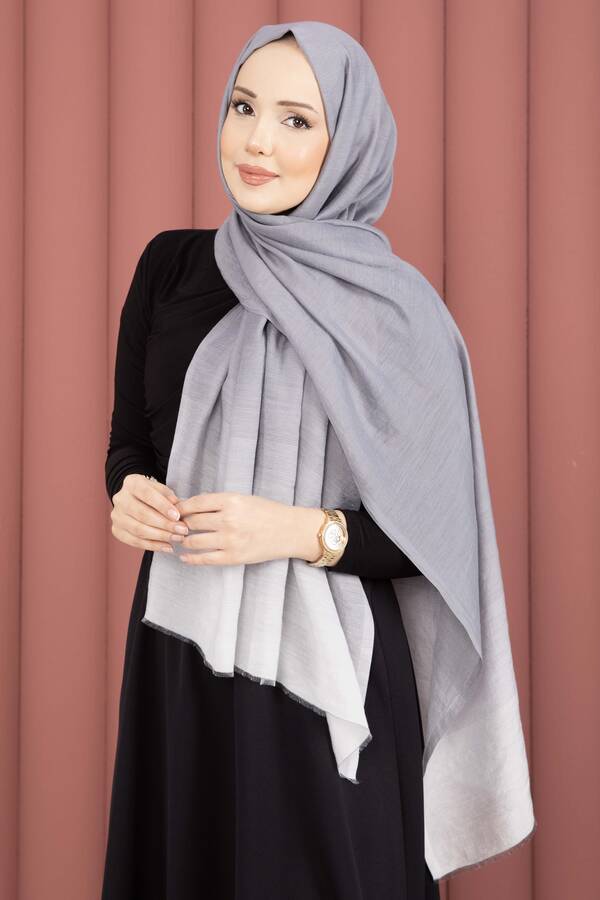 Ecn - Renk Geçişli Modern Şal Serisi Gri (1)