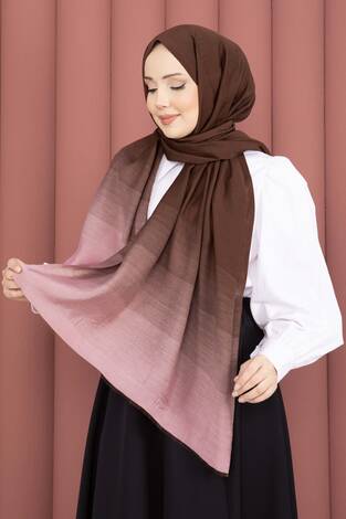 Renk Geçişli Modern Şal Serisi Kahve-Pudra - Thumbnail