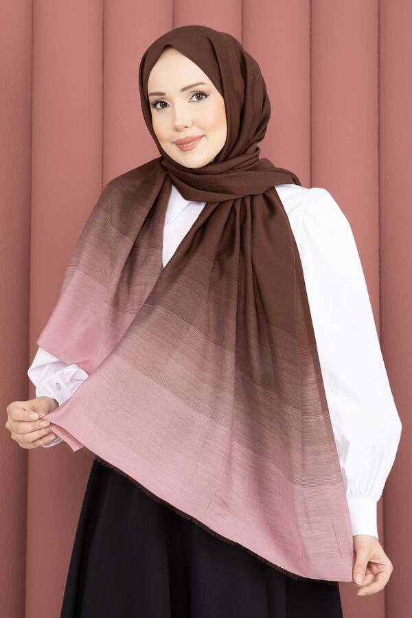 Ecn - Renk Geçişli Modern Şal Serisi Kahve-Pudra
