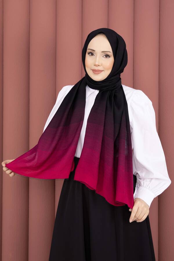 Ecn - Renk Geçişli Modern Şal Serisi Siyah - Fuşya (1)