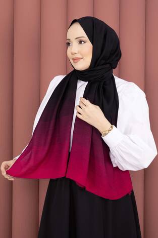 Renk Geçişli Modern Şal Serisi Siyah - Fuşya