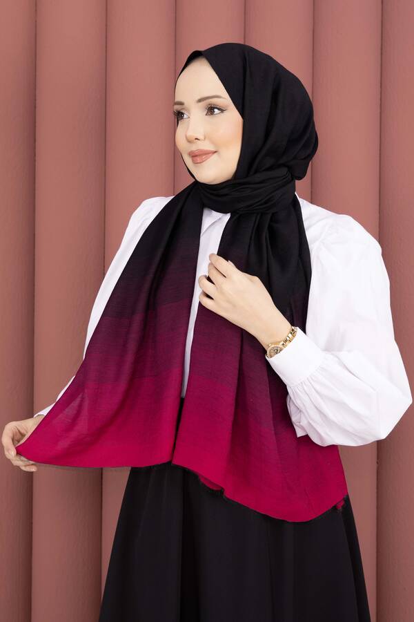 Ecn - Renk Geçişli Modern Şal Serisi Siyah - Fuşya