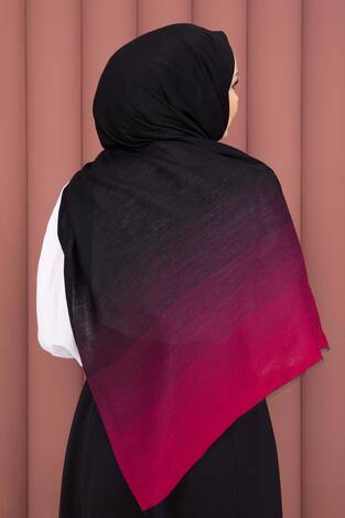 Renk Geçişli Modern Şal Serisi Siyah - Fuşya - Thumbnail