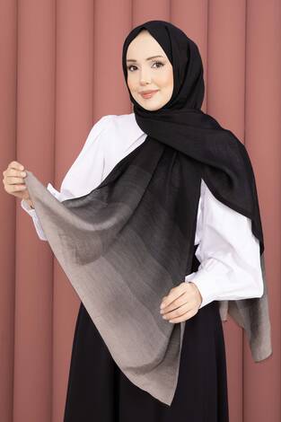 Renk Geçişli Modern Şal Serisi Siyah Vizon - Thumbnail