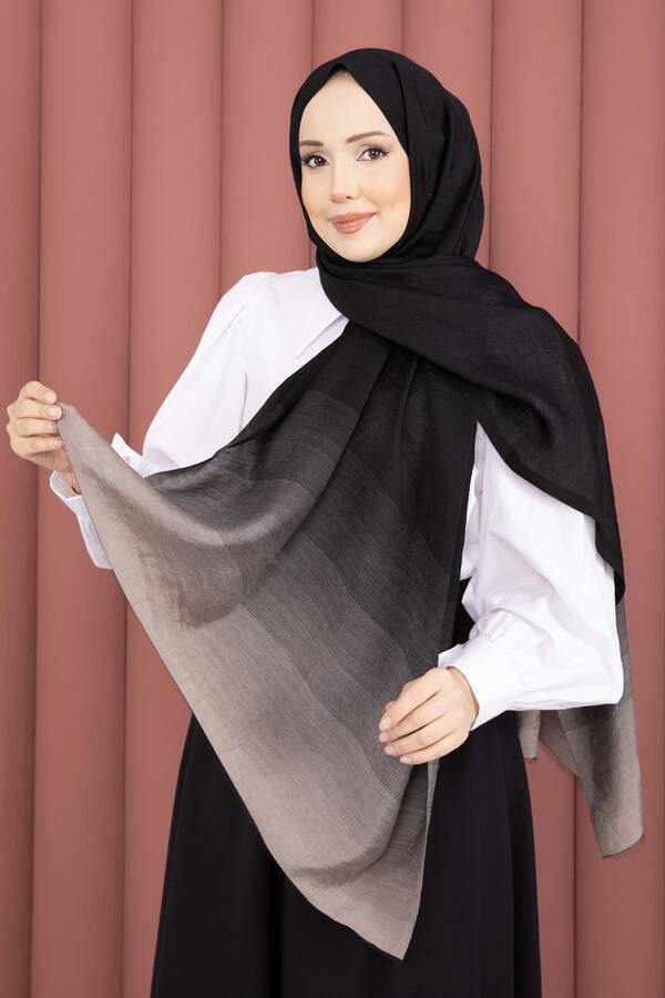 Ecn - Renk Geçişli Modern Şal Serisi Siyah Vizon