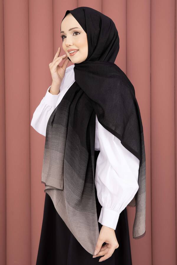 Ecn - Renk Geçişli Modern Şal Serisi Siyah Vizon (1)