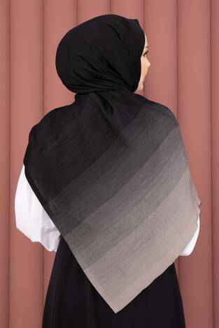 Renk Geçişli Modern Şal Serisi Siyah Vizon - Thumbnail