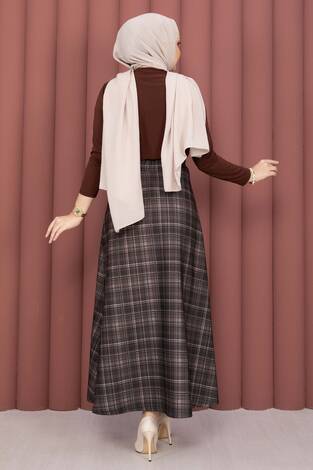 Retro Ekose Desen Scuba Etek Bej - Thumbnail