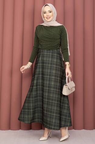 Retro Ekose Desen Scuba Etek Haki