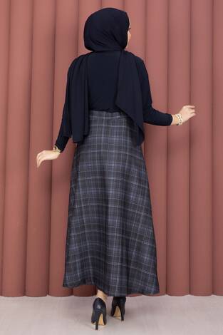 Retro Ekose Desen Scuba Etek Lila - Thumbnail