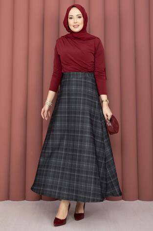 Retro Ekose Desen Scuba Etek Siyah - Thumbnail