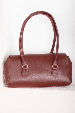 Retro Kilit Detaylı Baget Çanta Bordo - Thumbnail