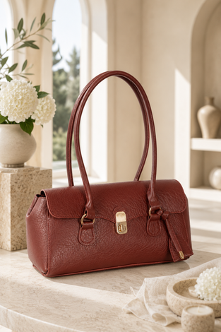 Retro Kilit Detaylı Baget Çanta Bordo