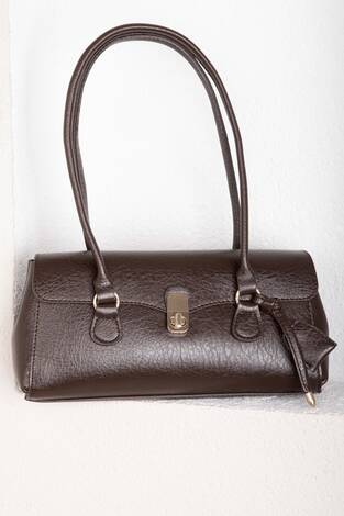 Retro Kilit Detaylı Baget Çanta Kahve - Thumbnail